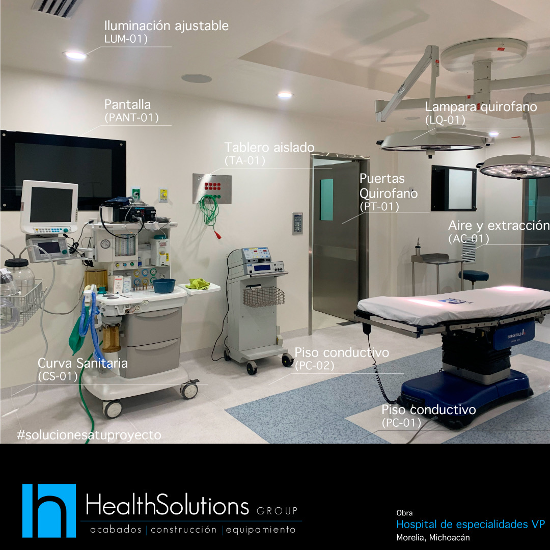Corredor con consolas de cabecera y control de gases medicinales